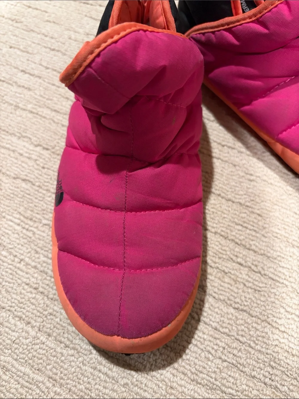 The North Face Kids Pink and Orange Puffy Slip-On Slippers